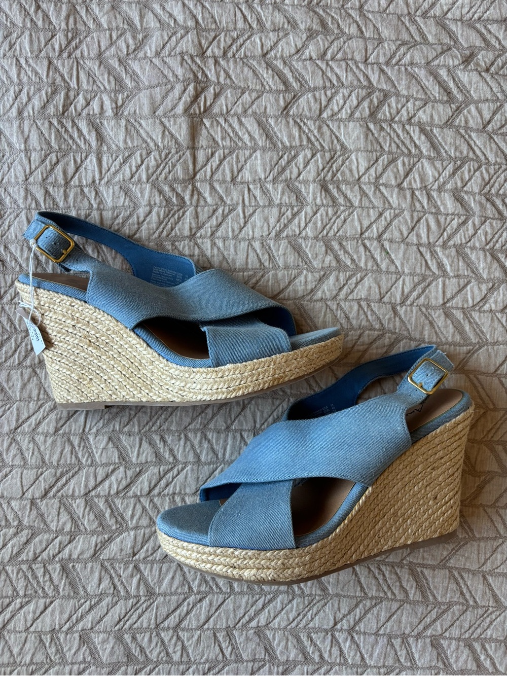 NWT Women's Denim Blue Espadrille Wedge Sandals 4.5” Heels